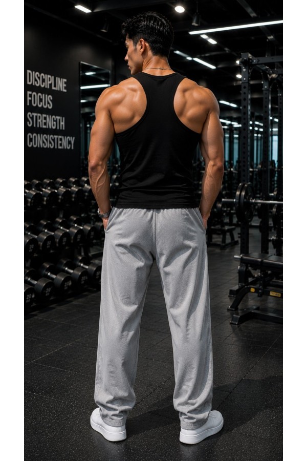 Erkek Siyah Halter Yaka Sporcu Likralı Atlet