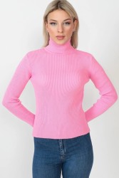 Kadın Kaşkorse Pembe Fitilli Kışlık Kazak