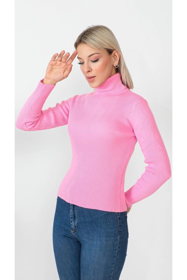 Kadın Kaşkorse Pembe Fitilli Kışlık Kazak