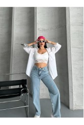 Palazzo Buz Mavizi Jeans Pantolon