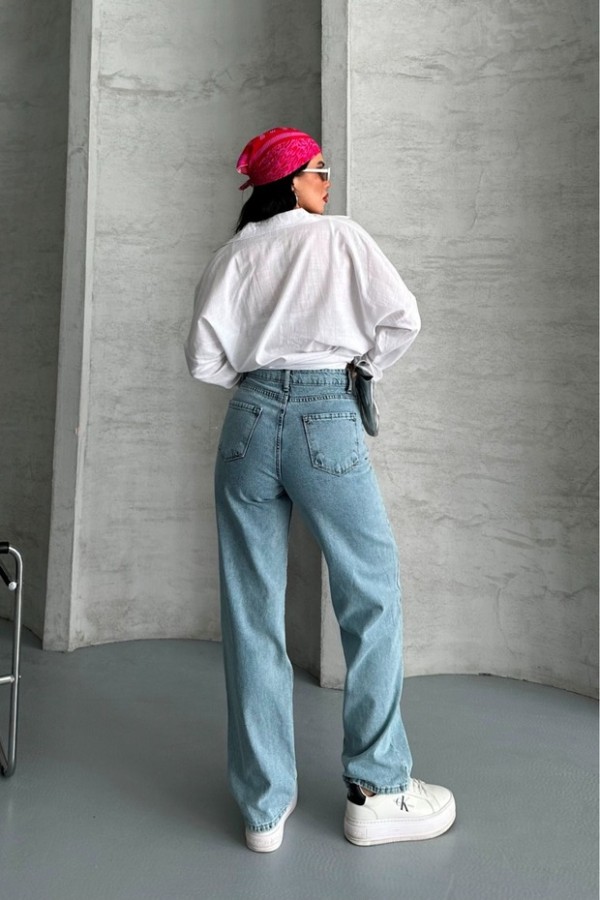 Palazzo Buz Mavizi Jeans Pantolon