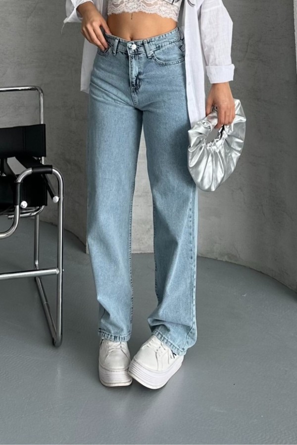 Palazzo Buz Mavizi Jeans Pantolon