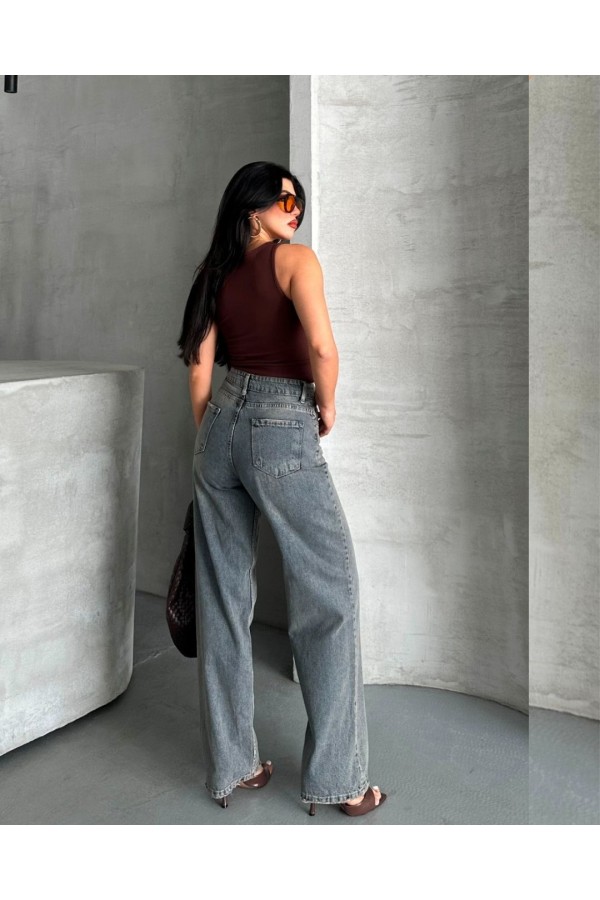 Palazzo Kahve Jeans Pantolon