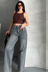 Palazzo Kahve Jeans Pantolon