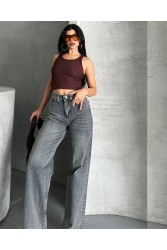 Palazzo Kahve Jeans Pantolon