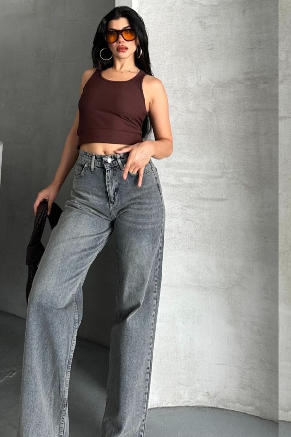 Palazzo Kahve Jeans Pantolon