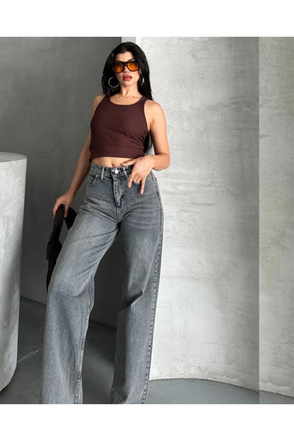 Palazzo Kahve Jeans Pantolon