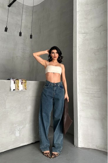 Baggy Koyu Mavi Jeans Pantolon