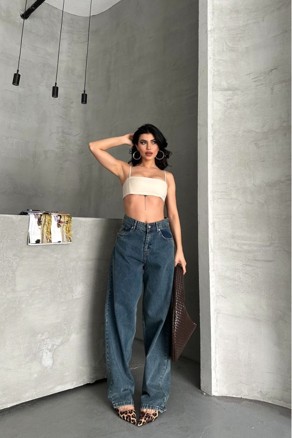 Baggy Koyu Mavi Jeans Pantolon