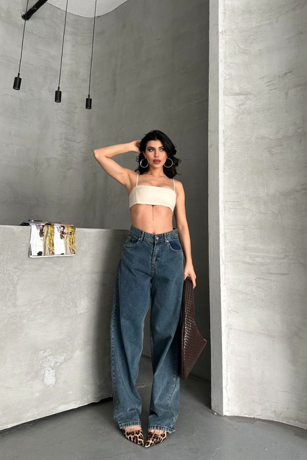Baggy Koyu Mavi Jeans Pantolon