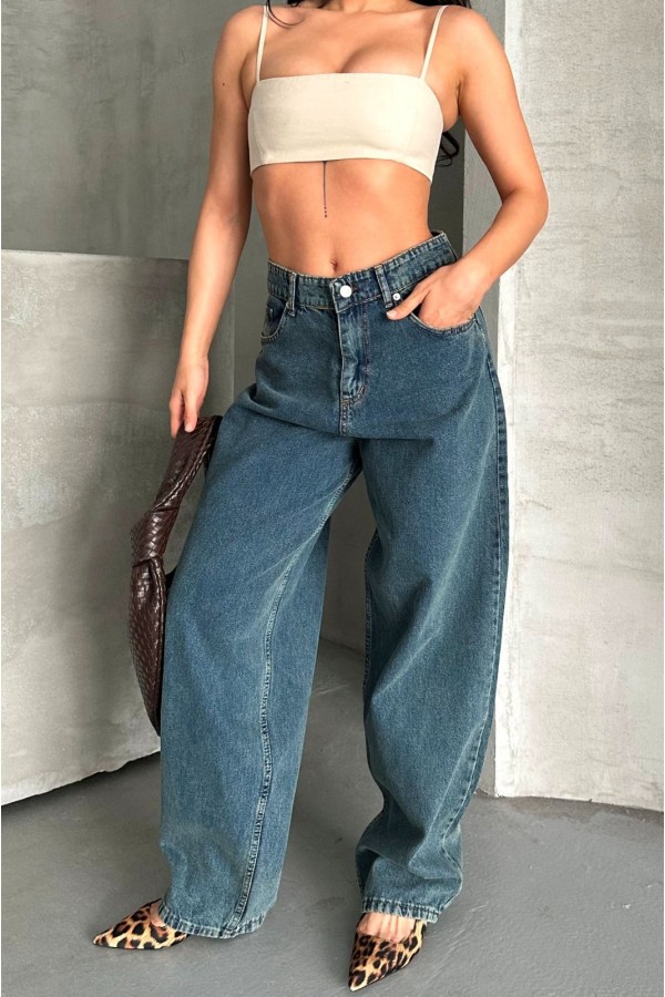 Baggy Koyu Mavi Jeans Pantolon