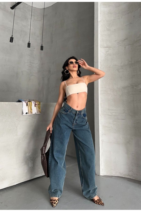 Baggy Koyu Mavi Jeans Pantolon
