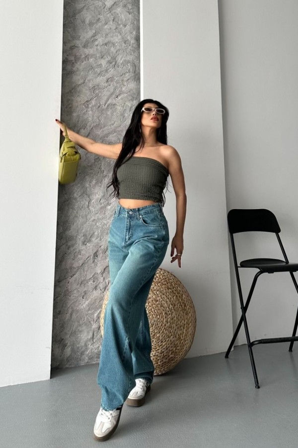 Baggy Tint Yeşili Jeans Pantolon