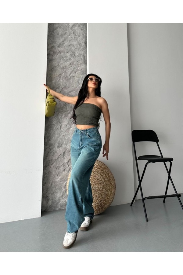 Baggy Tint Yeşili Jeans Pantolon