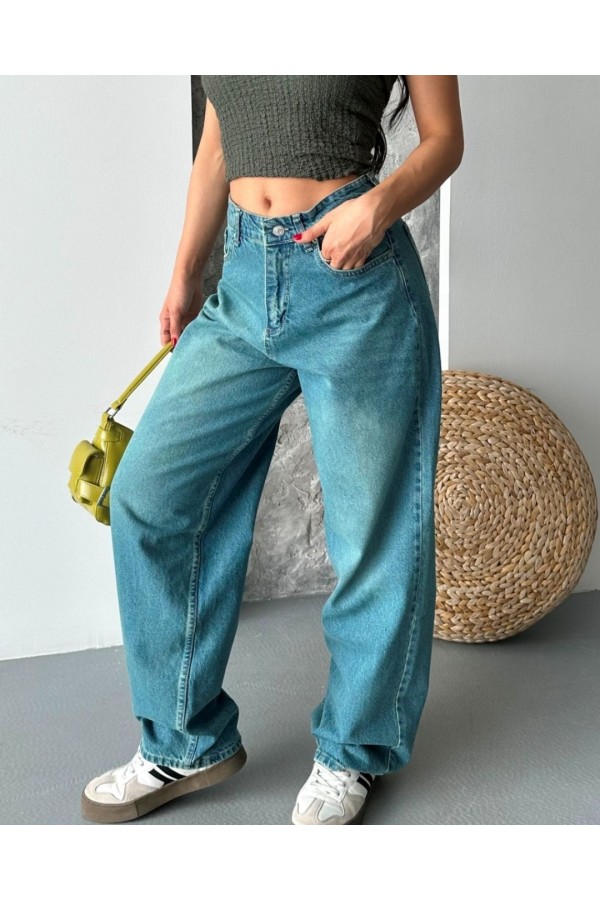 Baggy Tint Yeşili Jeans Pantolon