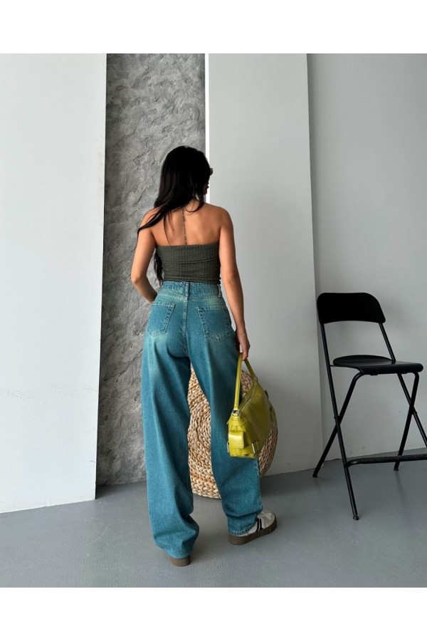 Baggy Tint Yeşili Jeans Pantolon
