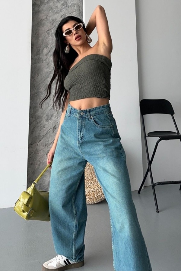 Baggy Tint Yeşili Jeans Pantolon