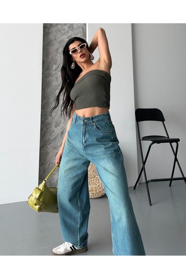 Baggy Tint Yeşili Jeans Pantolon