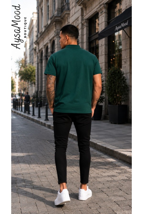 Erkek Yeşil Düz Polo Yaka T-shirt