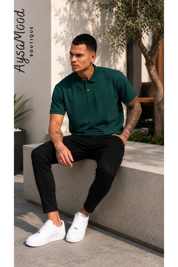 Erkek Yeşil Düz Polo Yaka T-shirt