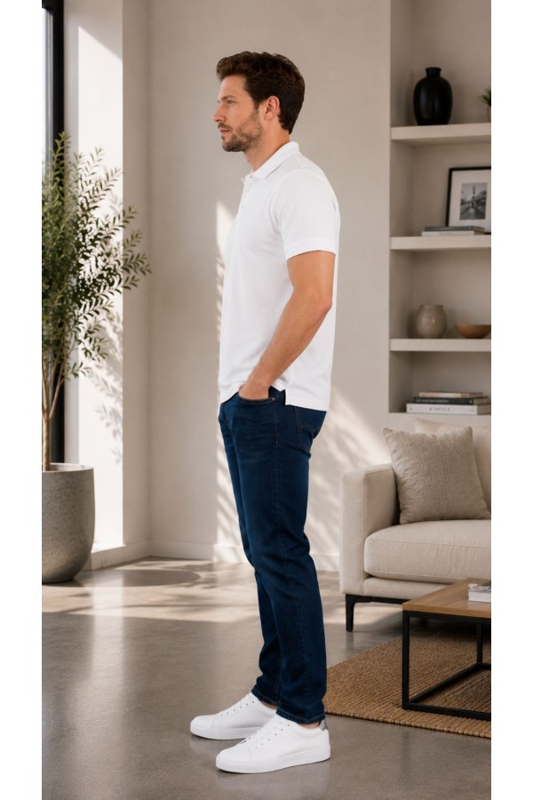 Erkek Beyaz Düz Polo Yaka T-shirt