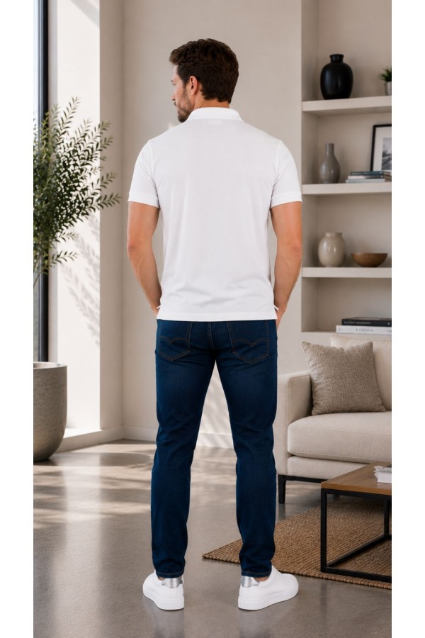 Erkek Beyaz Düz Polo Yaka T-shirt