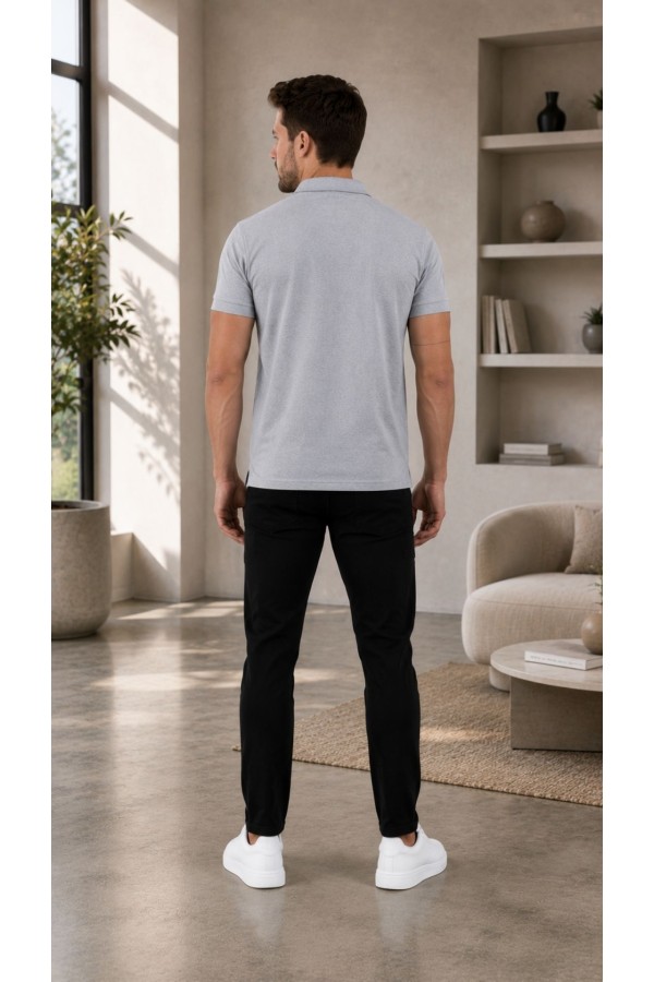 Erkek Gri Düz Polo Yaka T-shirt