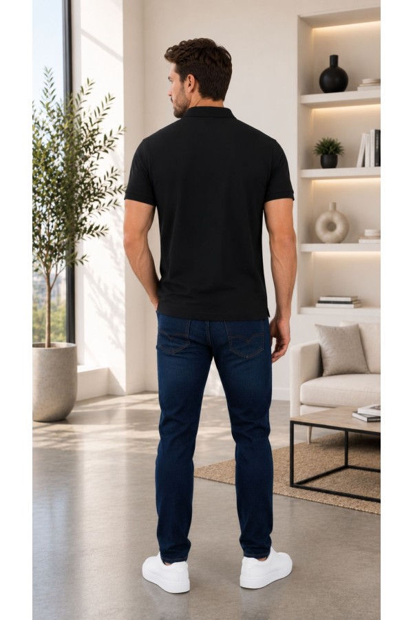 Erkek Siyah Düz Polo Yaka T-shirt